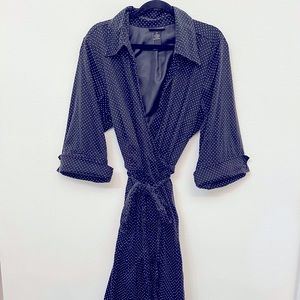 24 Lane Bryant black polka dotted wrap dress.  Top of back dress to bottom =49’.